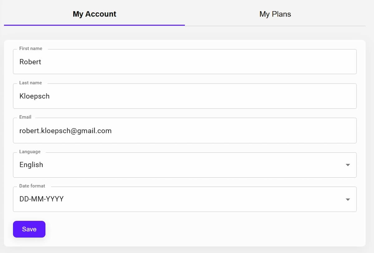 Screenshot of Ultimo Bots Account Settings tab