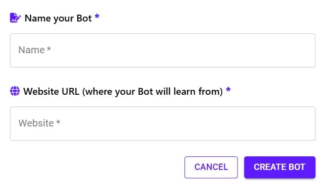 Add Bot modal showing fields for name, URL, and validation state