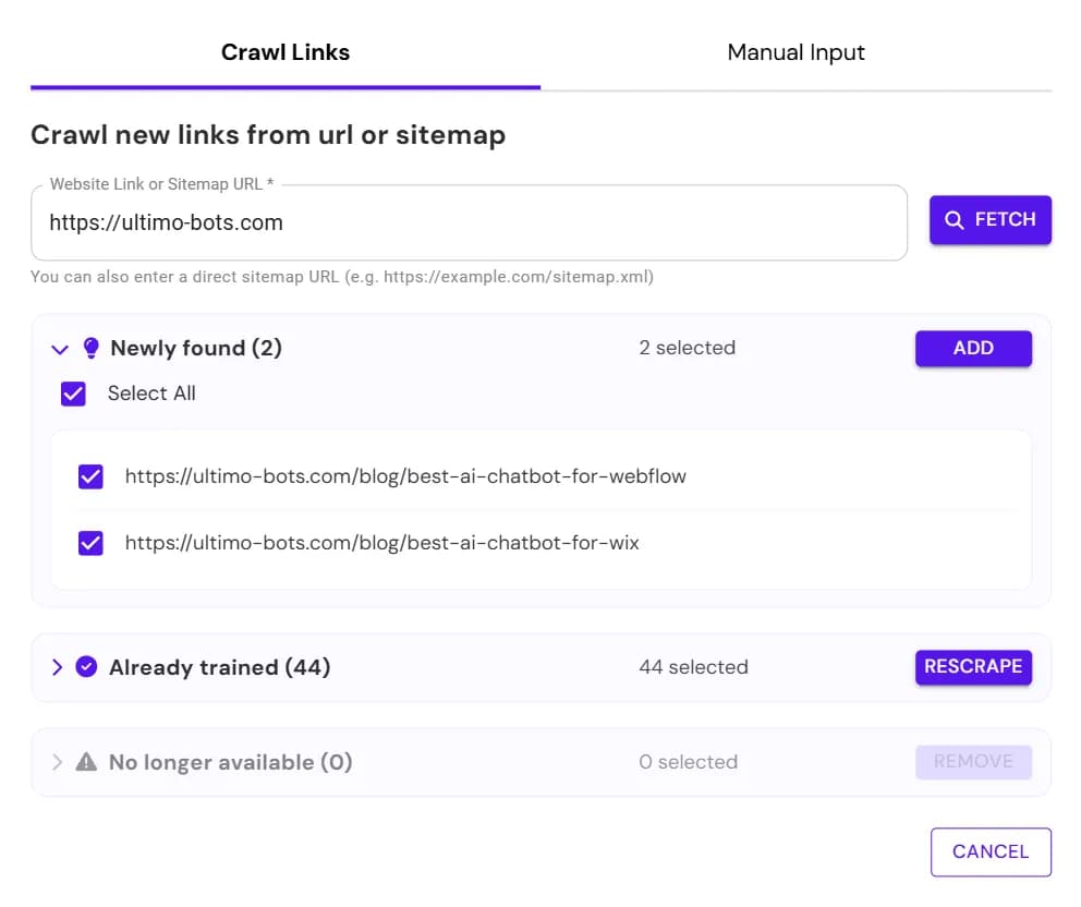 Add Website Link modal