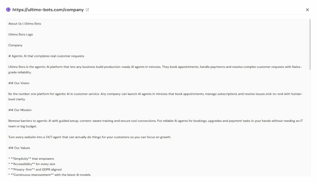 Knowledge preview modal