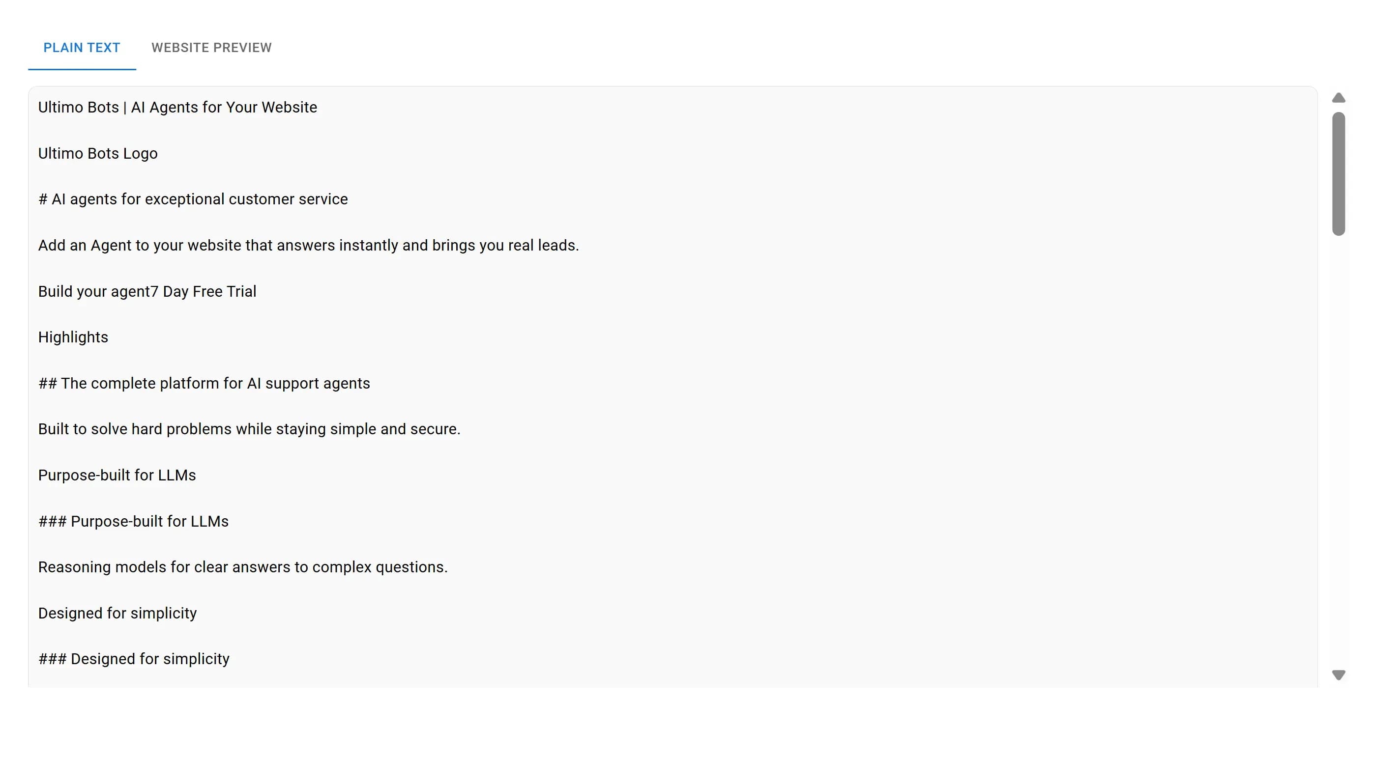 Knowledge preview modal - Ultimo Bots interface screenshot